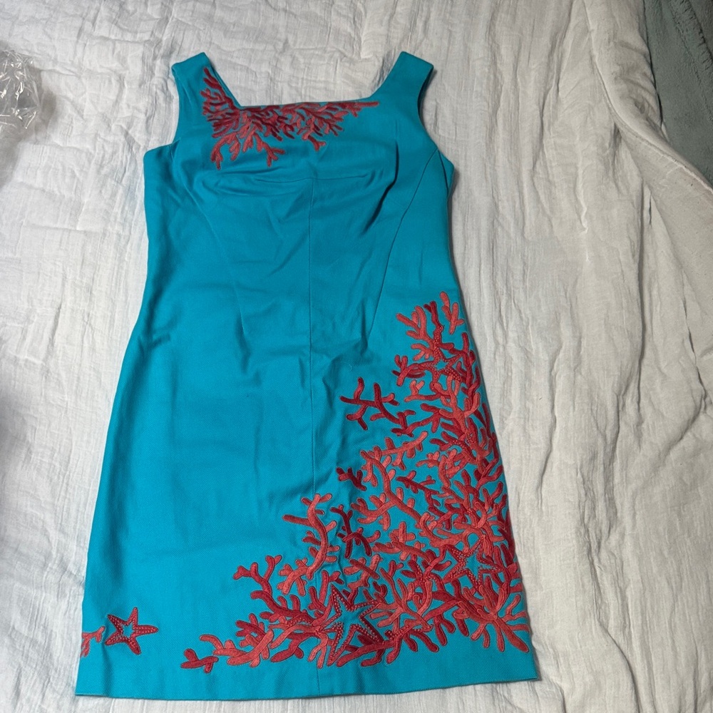 Lilly Pulitzer Turquoise Dress with Red Coral Design